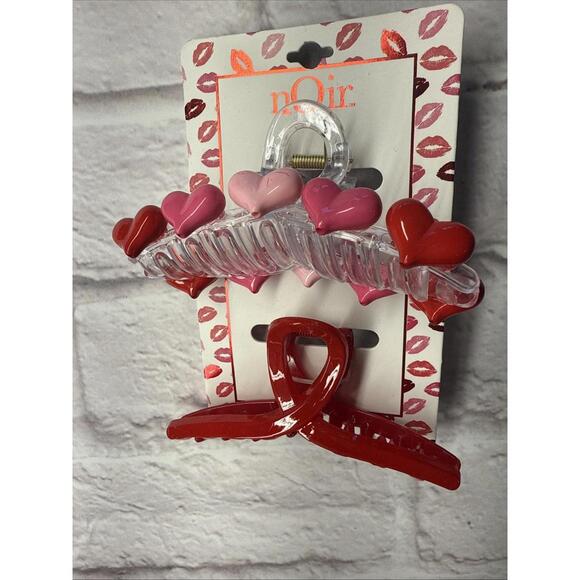 NWT Valentine's Day Hair Bo Clip Bundle Red Pink Hearts Noir - Picture 2 of 4